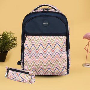 Novex Snug-On Zig-Zagar Printed Unisex Kids School Bag with Stationary Pouch - 19 Inch | Backpack for 12-16 Years Kids