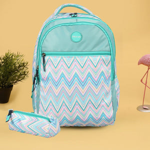 Novex Snug-On Zig-Zagar Printed Unisex Kids School Bag with Stationary Pouch - 19 Inch | Backpack for 12-16 Years Kids