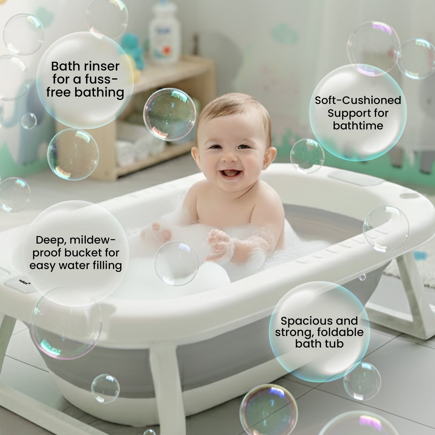 Nuluv 4 - in - 1 Baby Bath Set with Bathtub & Accessories - Baby Bath Tub