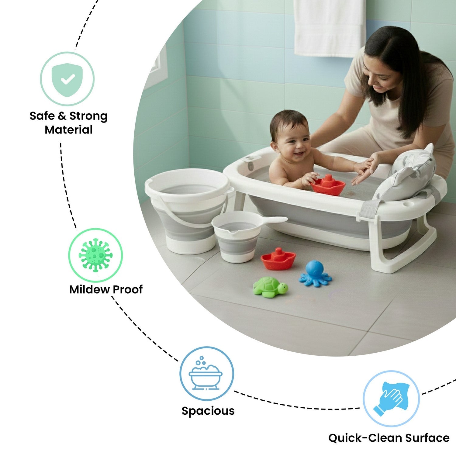 Nuluv 4 - in - 1 Baby Bath Set with Bathtub & Accessories - Baby Bath Tub