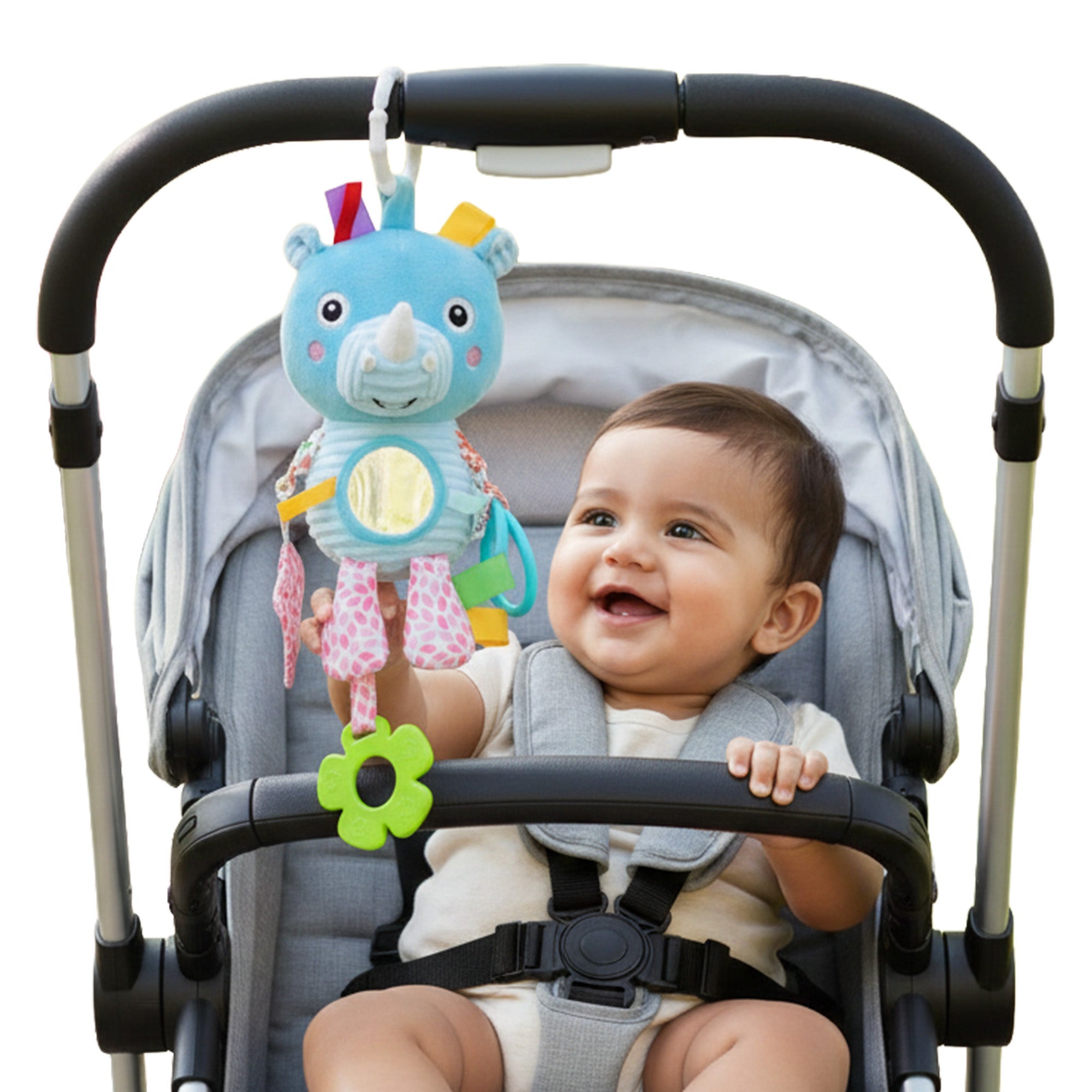 Nuluv Activity Rhino Plush Sensory Baby Toy for Teething & Tummy Time - Hanging Toy