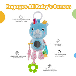 Nuluv Activity Rhino Plush Sensory Baby Toy for Teething & Tummy Time - Hanging Toy