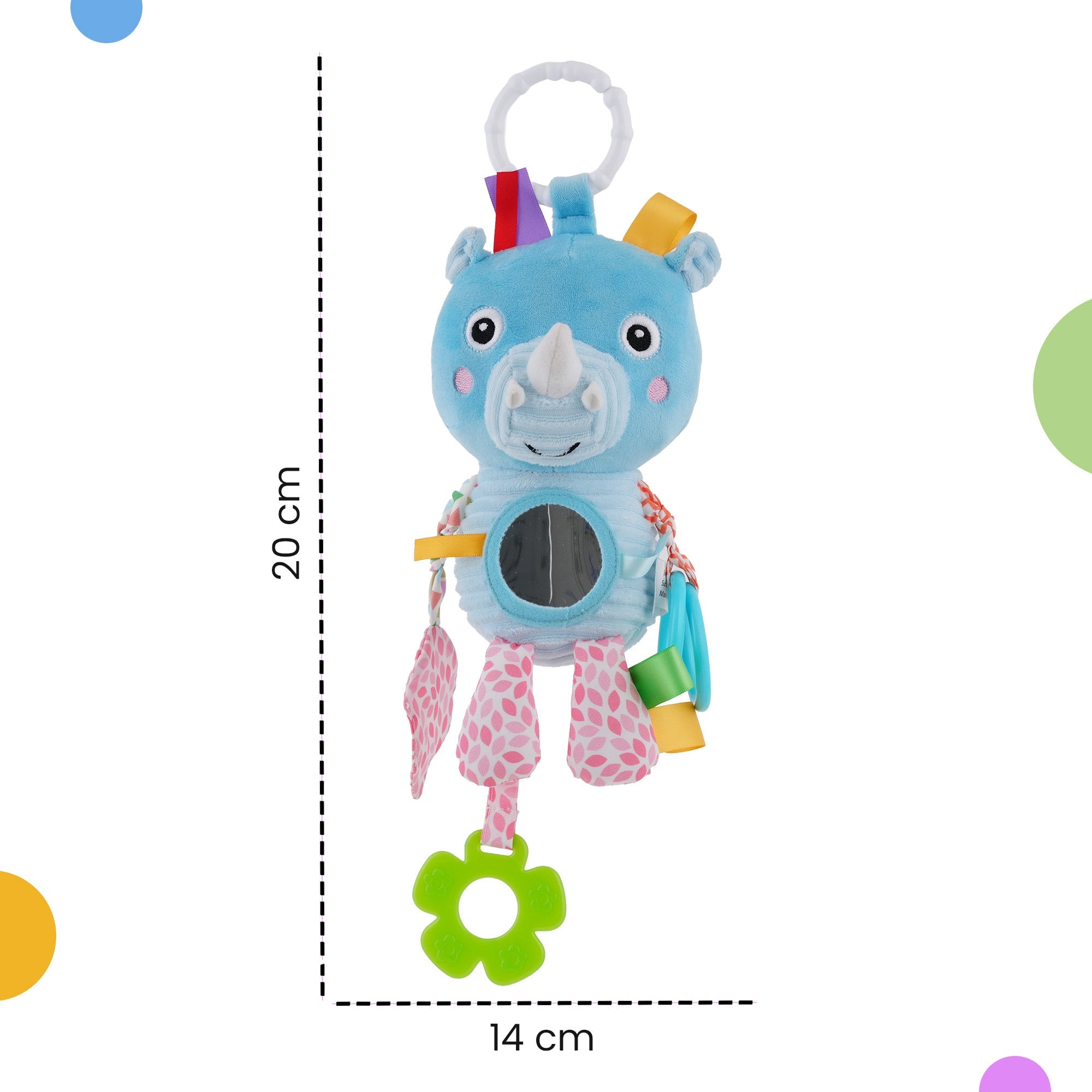 Nuluv Activity Rhino Plush Sensory Baby Toy for Teething & Tummy Time - Hanging Toy