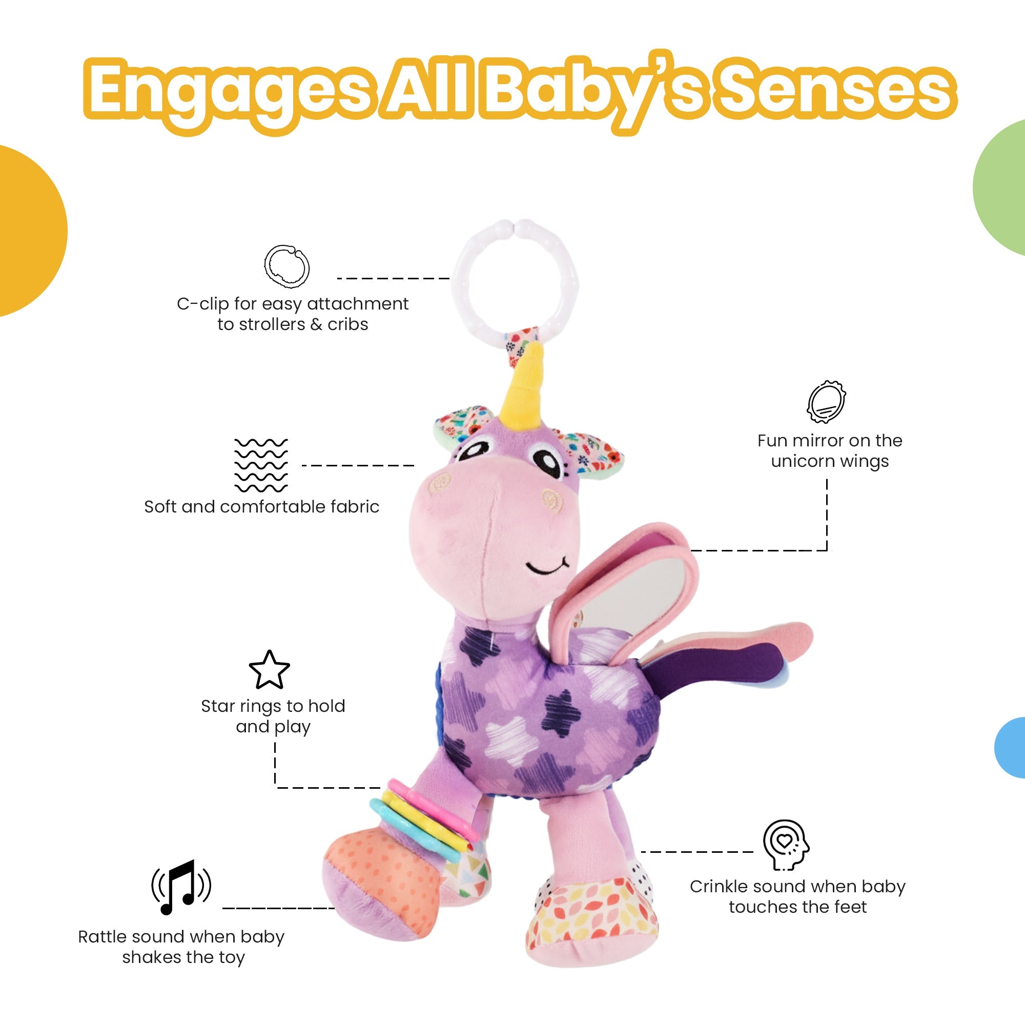 Nuluv - Rattle - Nuluv Activity Unicorn Soft Toys - NU - I - 0043