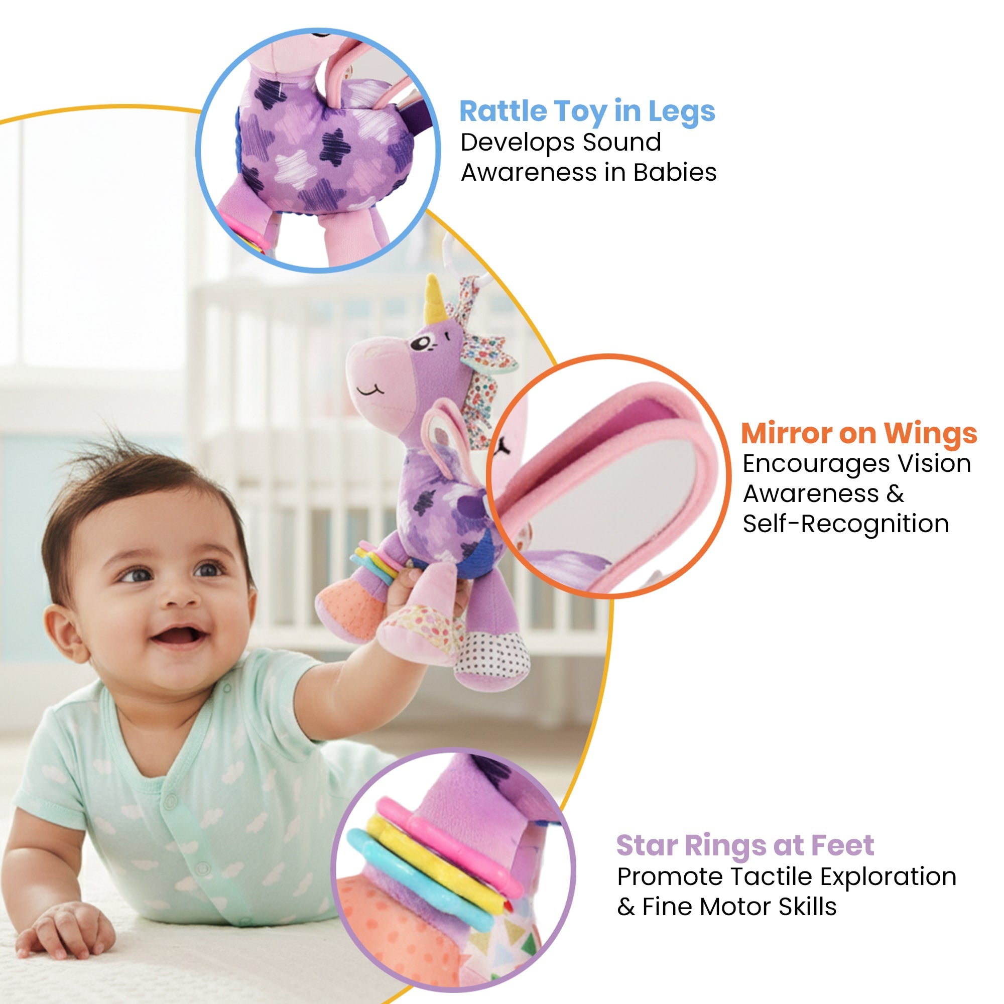 Nuluv - Rattle - Nuluv Activity Unicorn Soft Toys - NU - I - 0043
