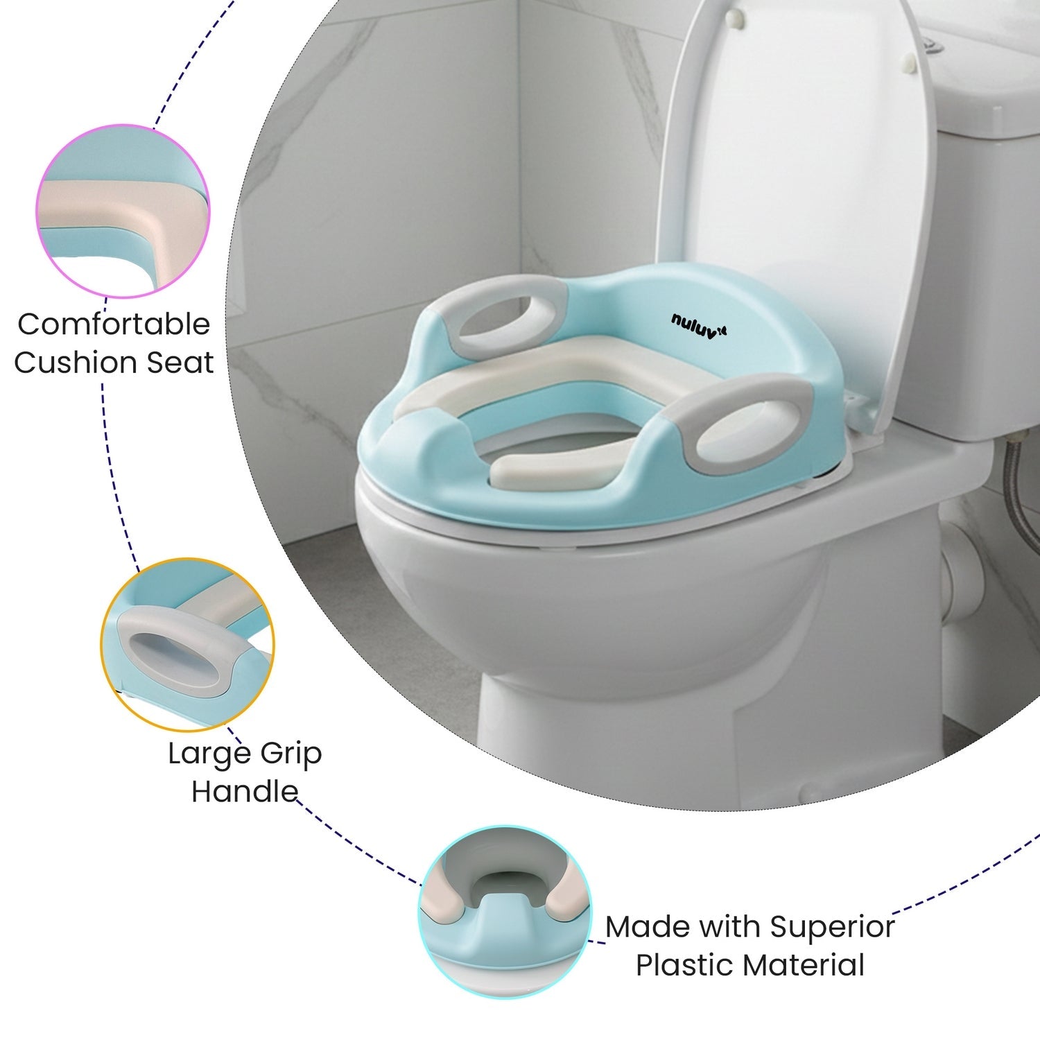 Nuluv Baby Toilet Training Seat with Cushion & Handles - Potty Seat