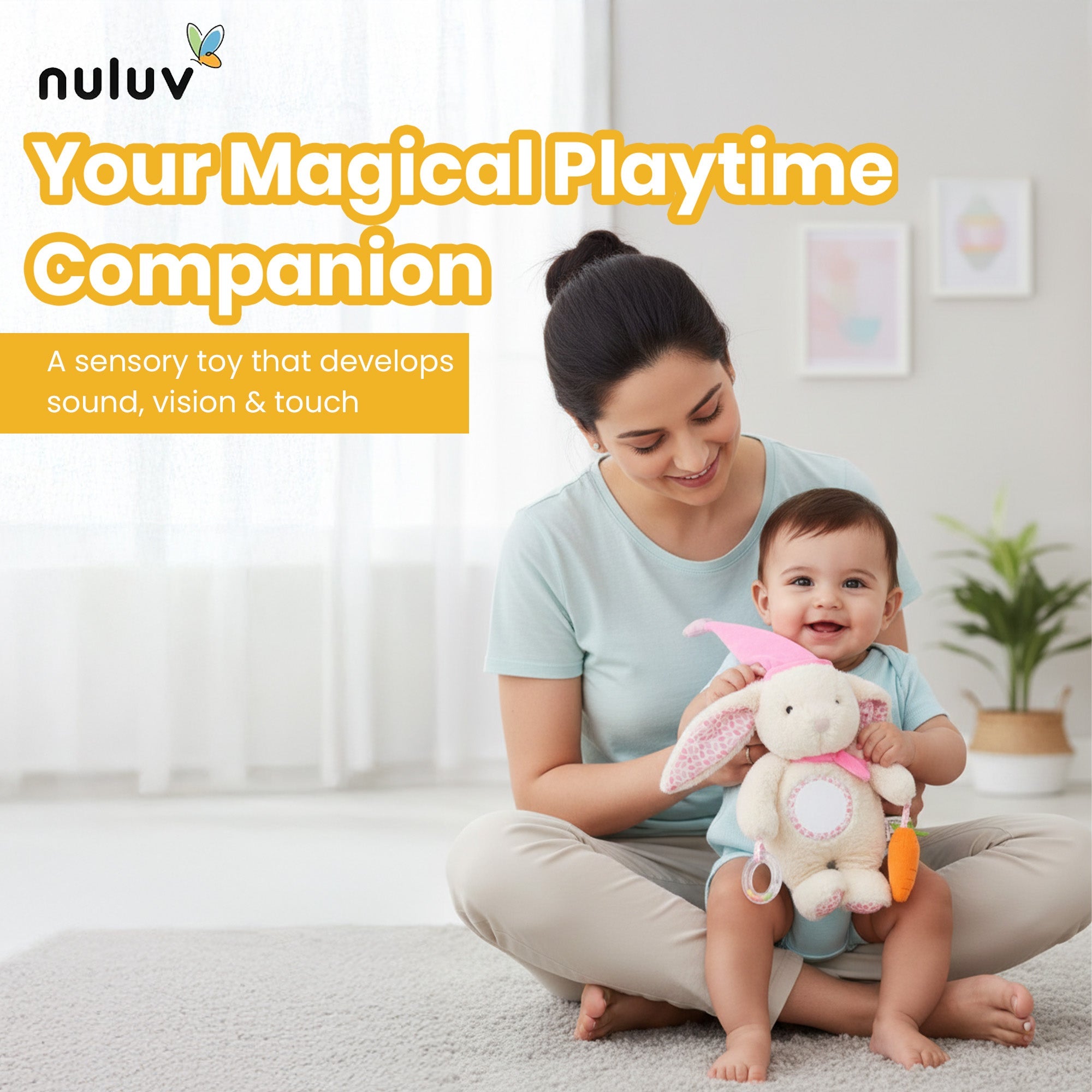 Nuluv Bunny Ring Rattle Sensory Baby Toy - Toy Hangings