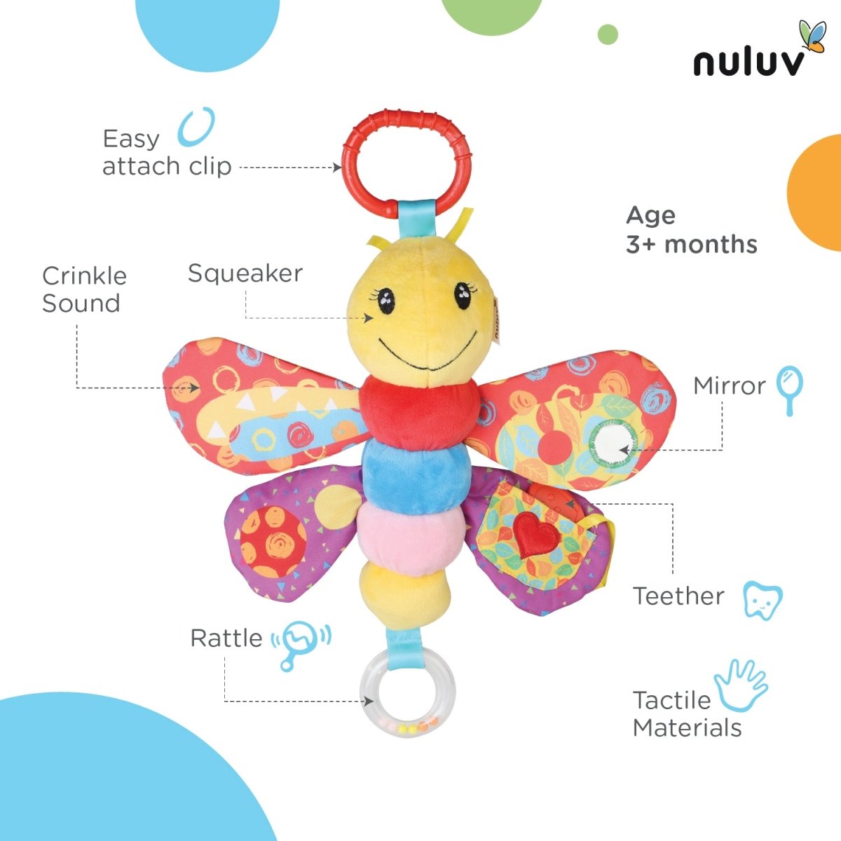 Nuluv Butterfly- Soft toy crinkle and teether - NU-I-0009