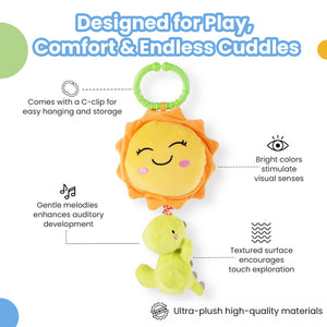 Nuluv Dino Musical Soft Toy for Babies, Plush Dinosaur with Soothing Melodies - NU - I - 0026