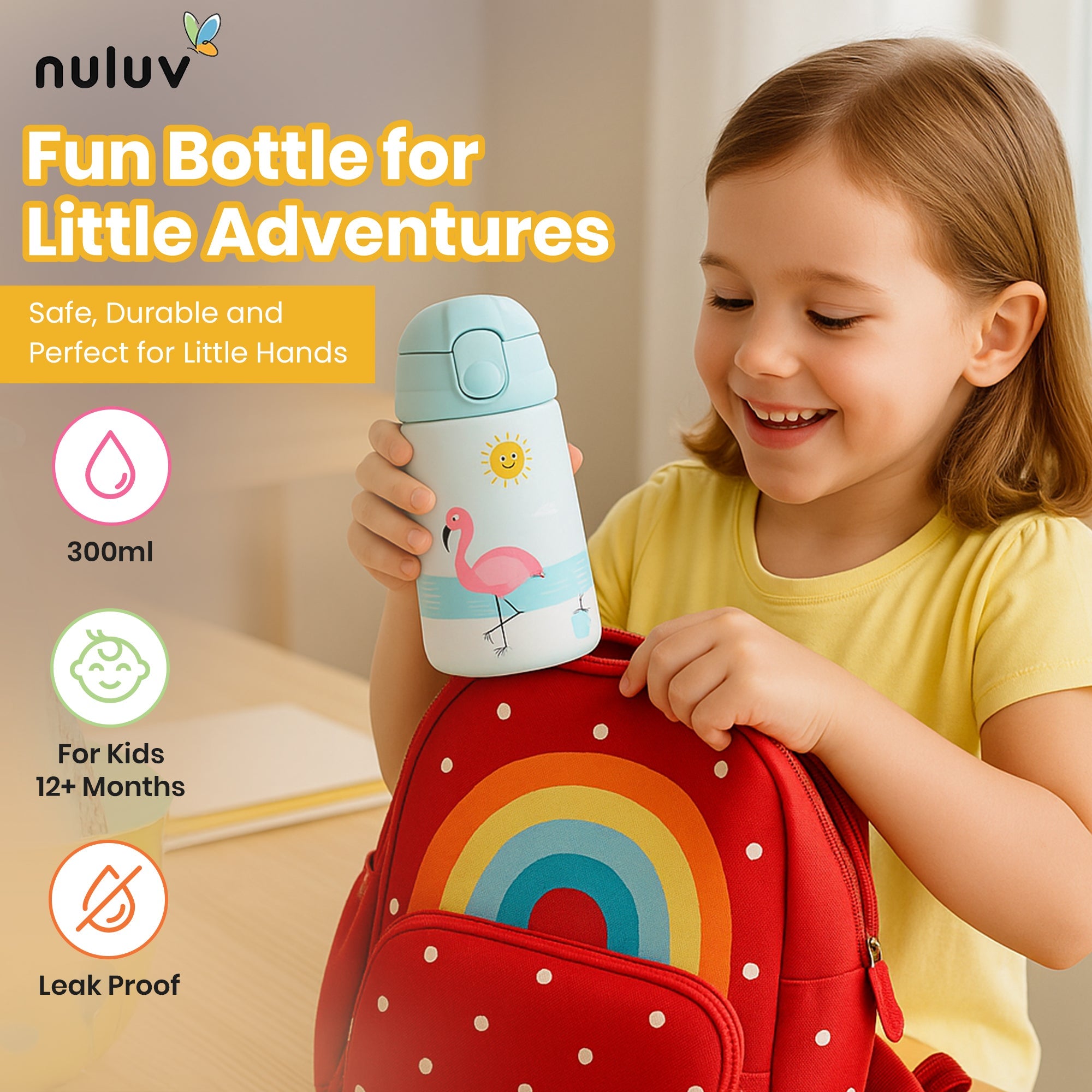 Nuluv - Sippers - Nuluv Flamingo Steel Straw Sipper - NUL - SSSB - 001