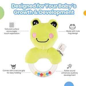 Nuluv Frog Ring Rattle Toy, Soft Toy with Rattle Sound, Ring Rattle - NU - I - 0016