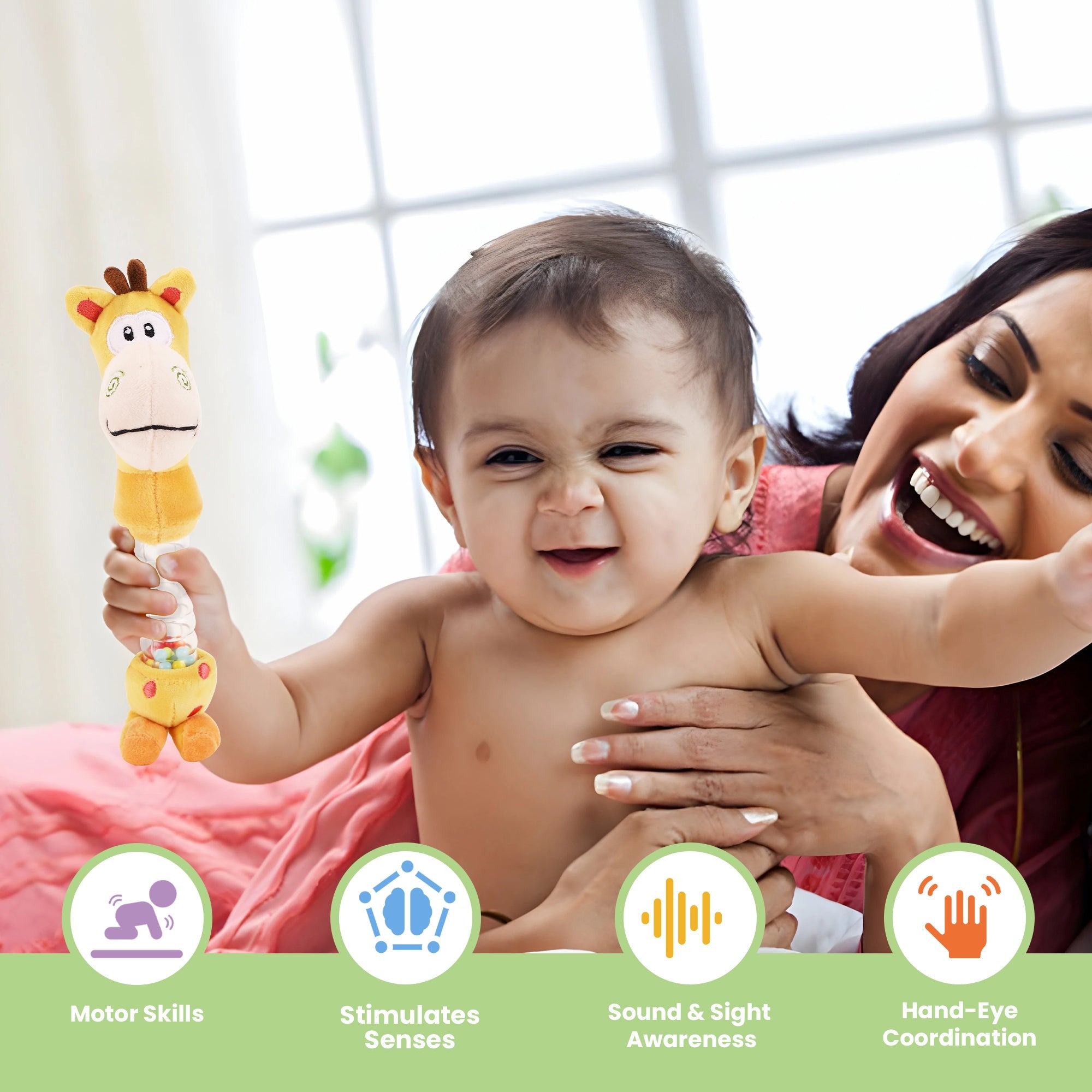 Nuluv Giraffe Rattle Toy, Soft Toy with Rattle Sound, Rattle for Babies and Infants - NU - I - 0019