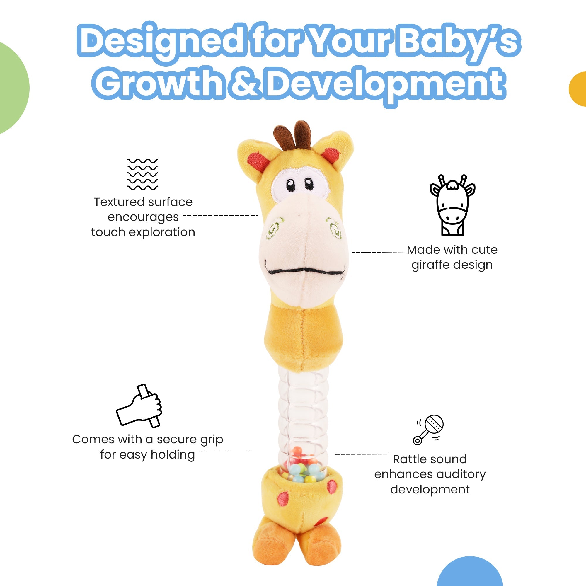 Nuluv Giraffe Rattle Toy, Soft Toy with Rattle Sound, Rattle for Babies and Infants - NU - I - 0019