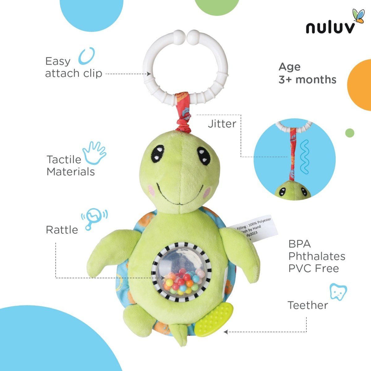 Turtle Baby Rattle Nuluv Jittery Turtle- Rattle stroller toy| Available On The Mom Store