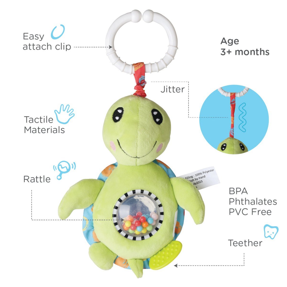 Turtle Rattle Kit Nuluv Jittery Turtle- Rattle stroller toy| Available On The Mom Store
