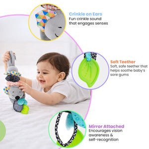 Nuluv Musical Koala Baby Toy, Soft Plush Sensory Toy with Music, Teether & Crinkle Ears, Calming Bedtime Companion, Soothing Sound & Vibration, For Babies Aged 3+ Months - Hanging Toy