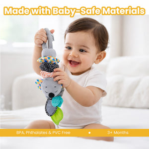 Nuluv Musical Koala Baby Toy, Soft Plush Sensory Toy with Music, Teether & Crinkle Ears, Calming Bedtime Companion, Soothing Sound & Vibration, For Babies Aged 3+ Months - Hanging Toy