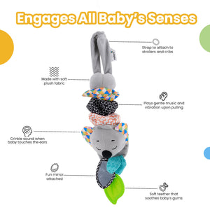 Nuluv Musical Koala Baby Toy, Soft Plush Sensory Toy with Music, Teether & Crinkle Ears, Calming Bedtime Companion, Soothing Sound & Vibration, For Babies Aged 3+ Months - Hanging Toy