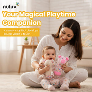 Nuluv Pig & Bear Sensory Plush Toys with Rattle & Squeaker - Soft Toy