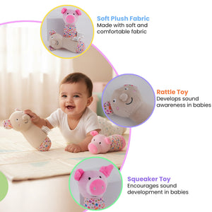Nuluv Pig & Bear Sensory Plush Toys with Rattle & Squeaker - Soft Toy
