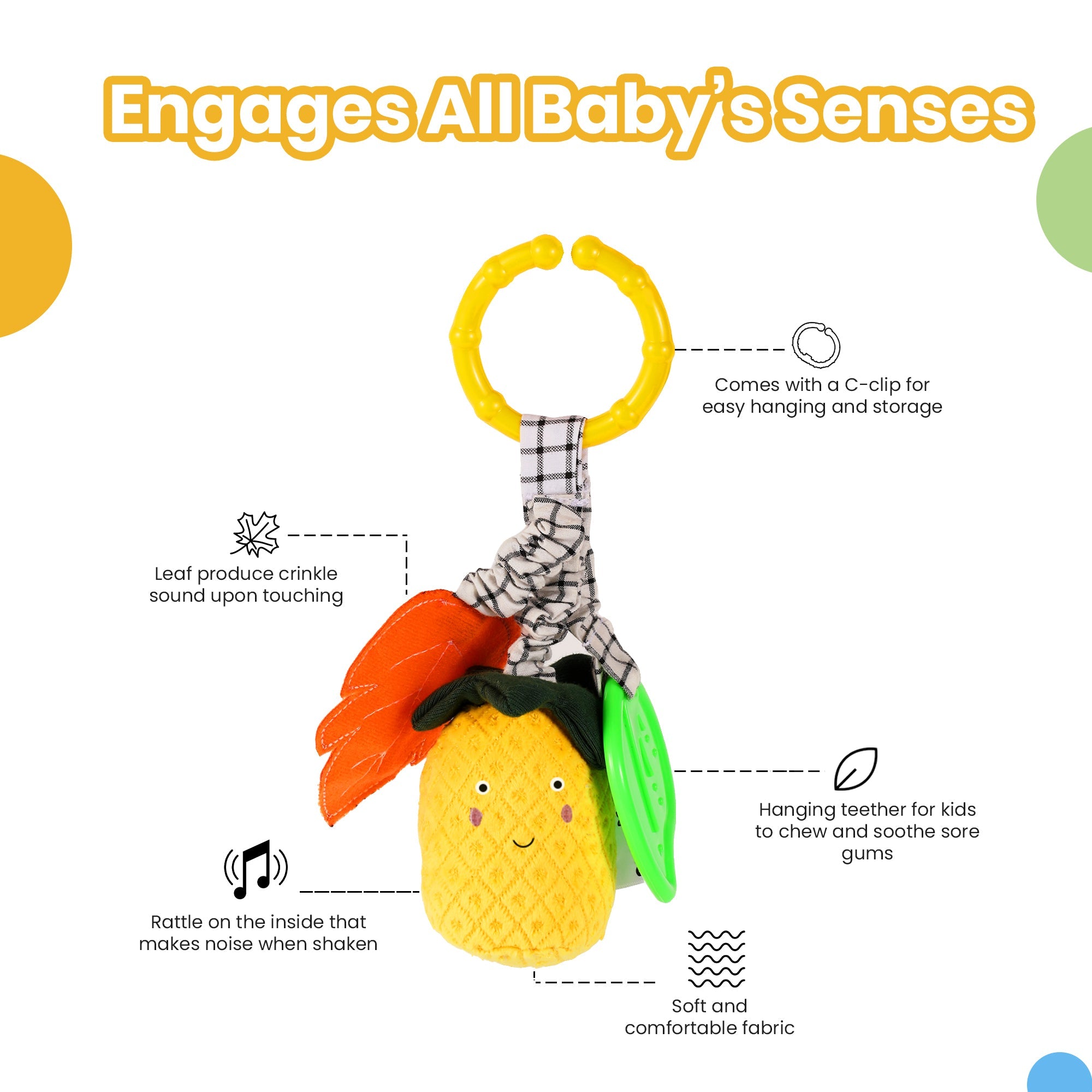 Nuluv - Rattle - Nuluv Pineapple Rattle Soft Toys - NU - I - 0038
