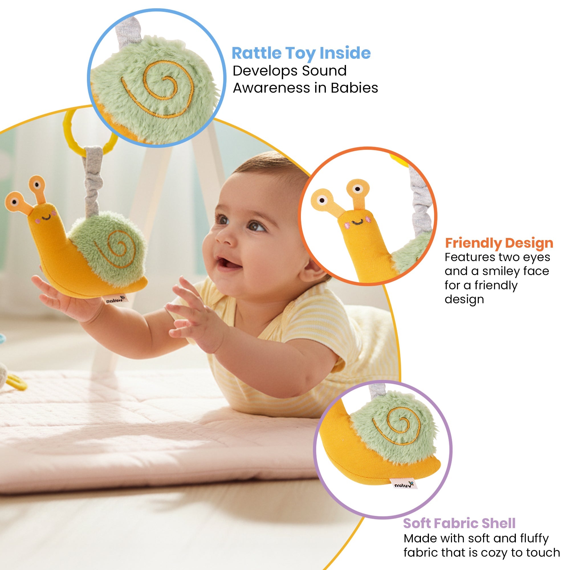 Nuluv - Rattle - Nuluv Snail Rattle Buddy Soft Toys - NU - I - 0033
