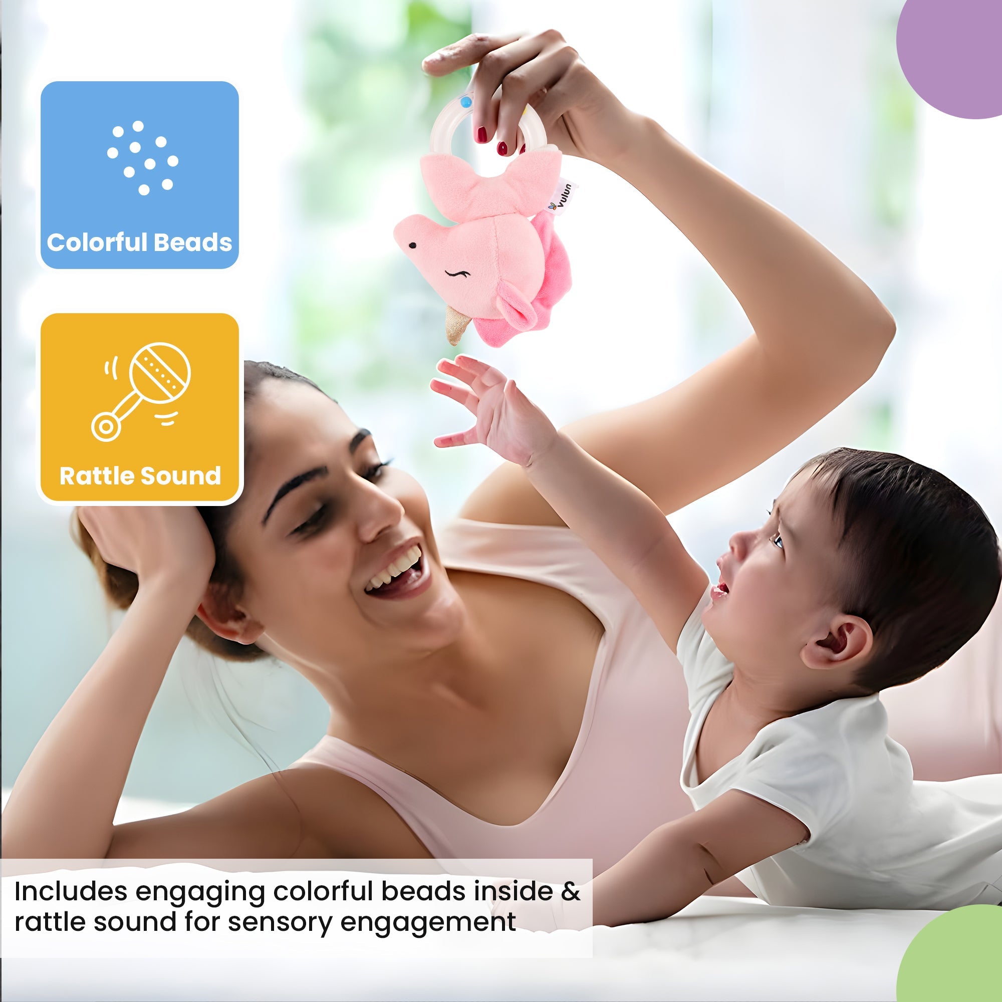 Nuluv Unicorn Ring Rattle Toy, Soft Toy with Rattle Sound, Ring Rattle for Babies - NU - I - 0017