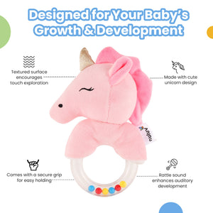 Nuluv Unicorn Ring Rattle Toy, Soft Toy with Rattle Sound, Ring Rattle for Babies - NU - I - 0017
