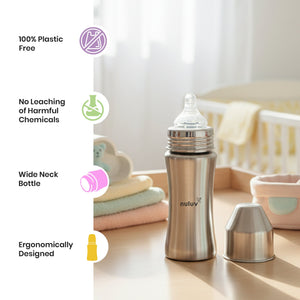 Nuluv Wide Neck Steel Feeding Bottle with nipple - 250ml Feeding Bottle