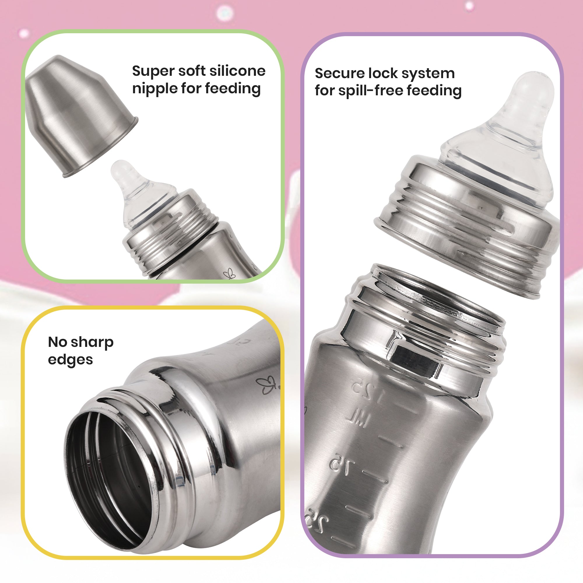 Nuluv Wide Neck Steel Feeding Bottle with nipple - 125ml Feeding Bottle