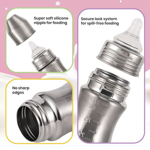 Nuluv Wide Neck Steel Feeding Bottle with nipple - 125ml Feeding Bottle