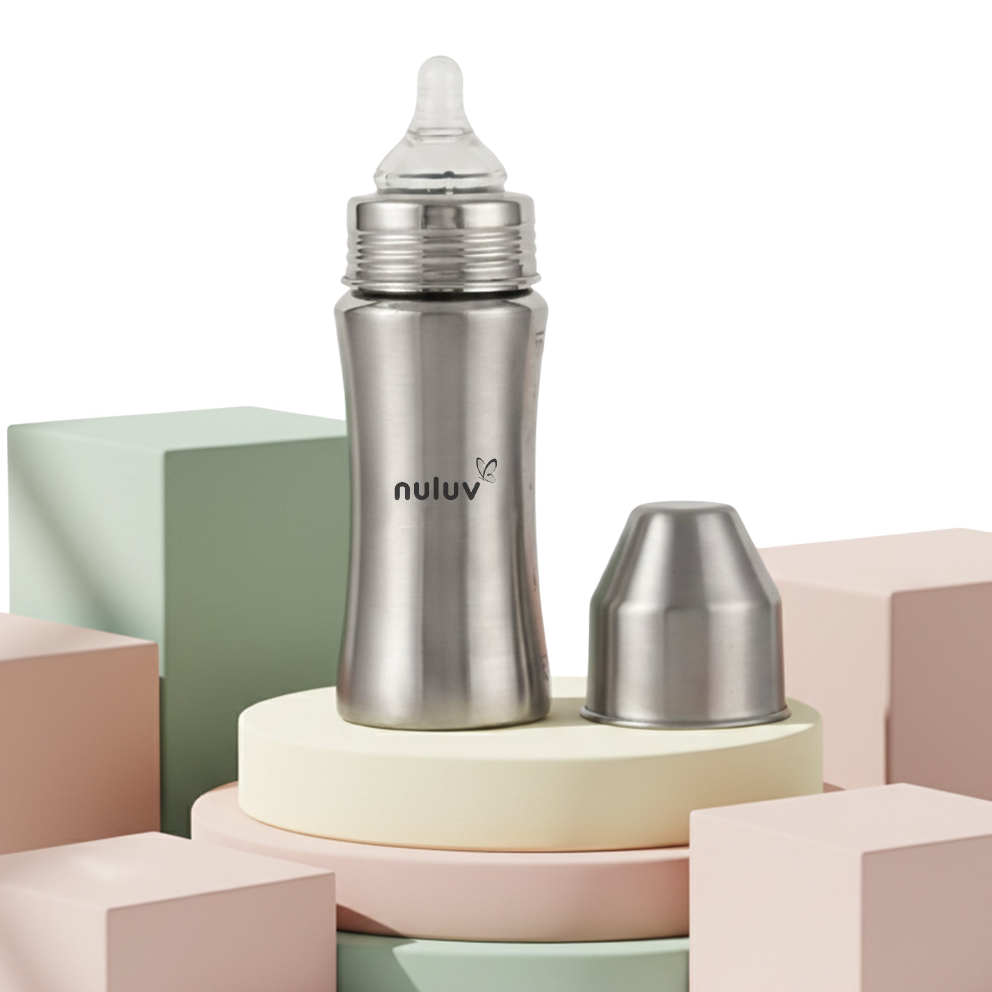 Nuluv Wide Neck Steel Feeding Bottle with nipple - 250ml Feeding Bottle