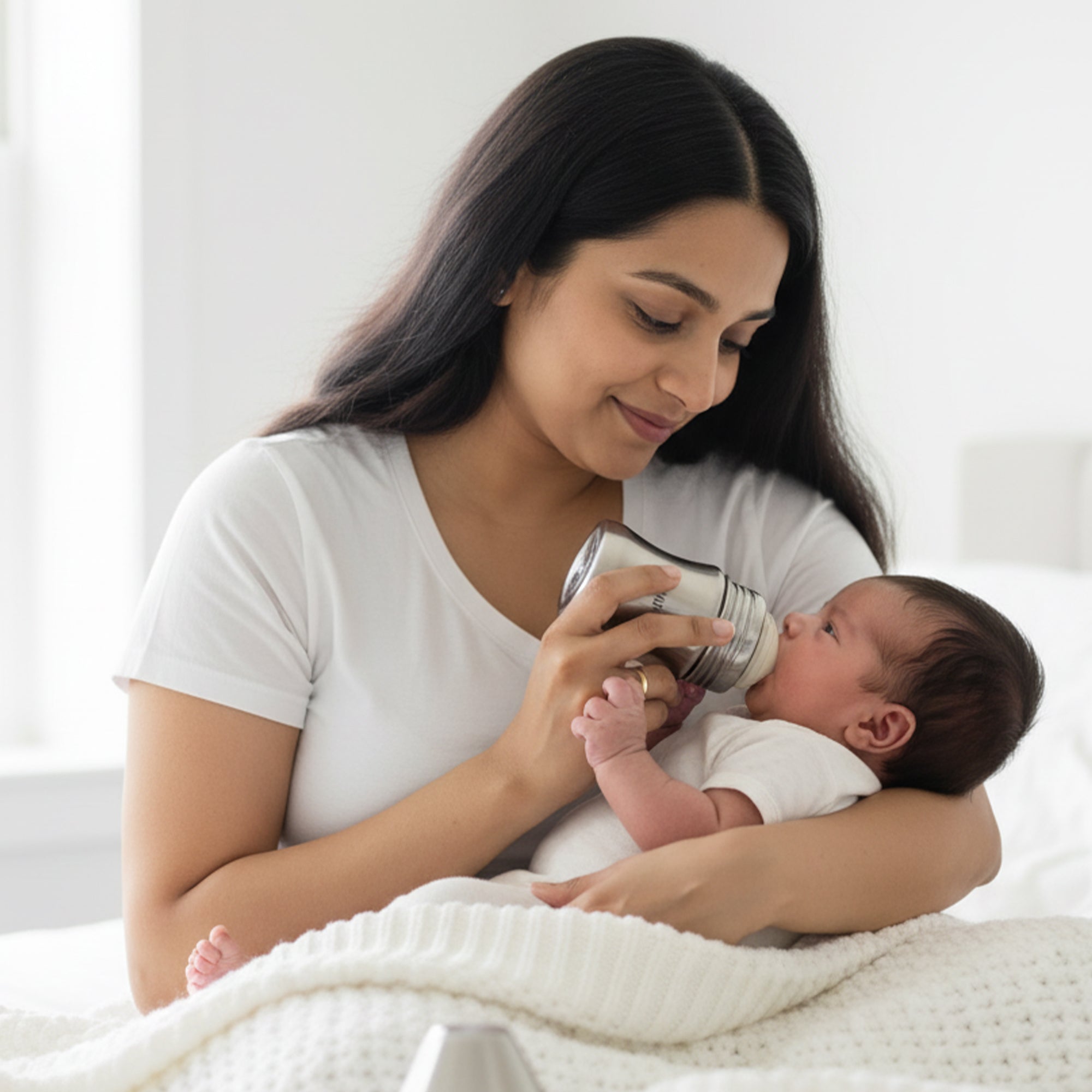 Nuluv Wide Neck Steel Feeding Bottle with nipple - 125ml Feeding Bottle