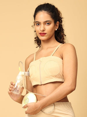 Nursing Pumping Bra Beige-Hand Free - MPBRR-BGE-S-M