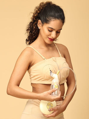 Nursing Pumping Bra Beige-Hand Free - MPBRR-BGE-S-M