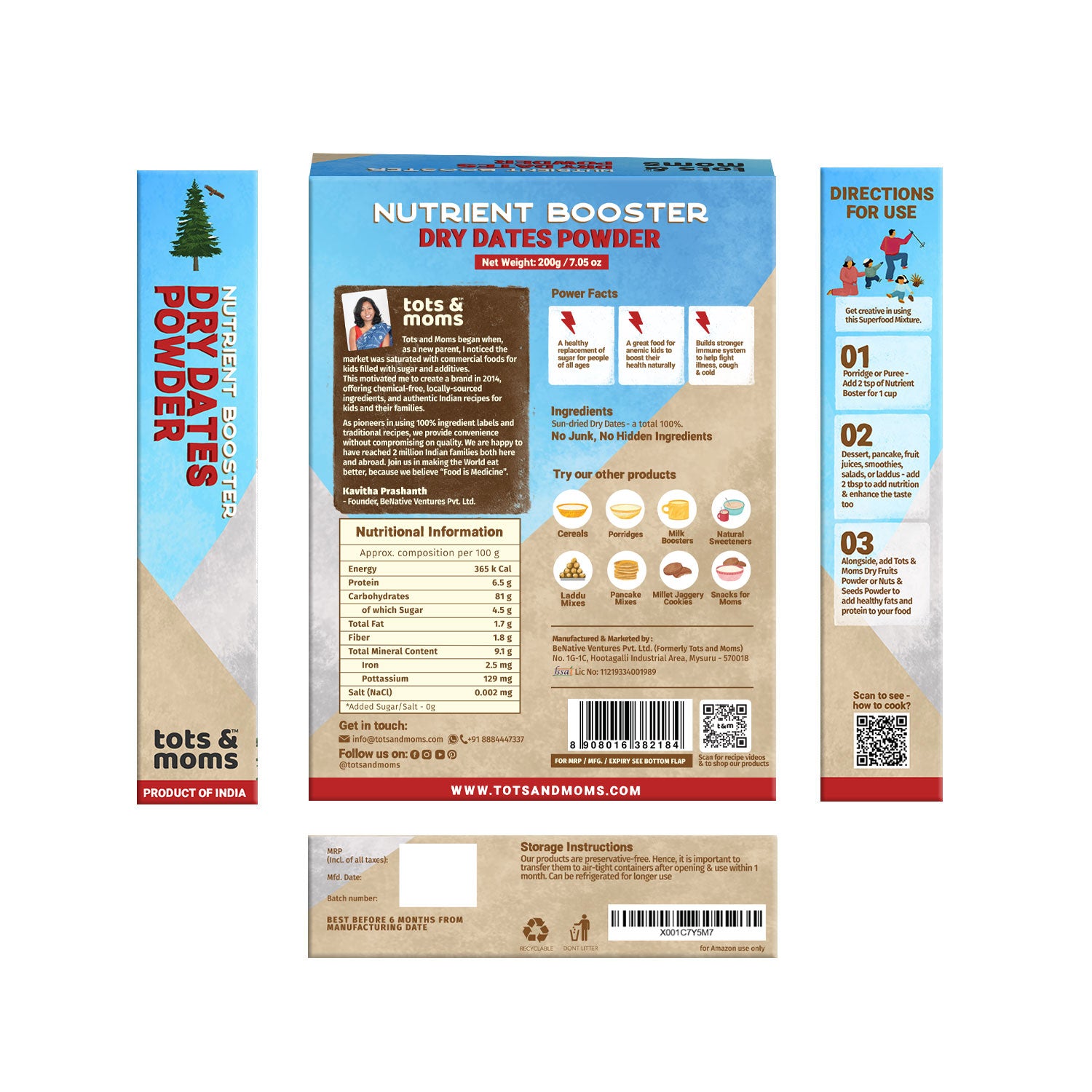 Tots & Moms 100% Iron Rich Dry Dates/Kharik/Karjura Powder for babies
