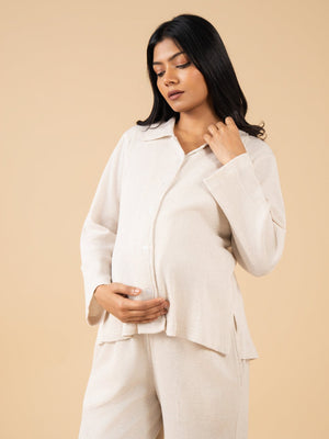 Oat Milk Maternity and Nursing Pajama Set - Off White Maternity Nightwear Set