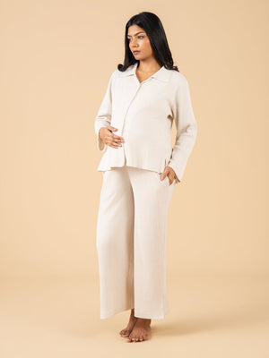 Oat Milk Maternity and Nursing Pajama Set - Off White Maternity Nightwear Set