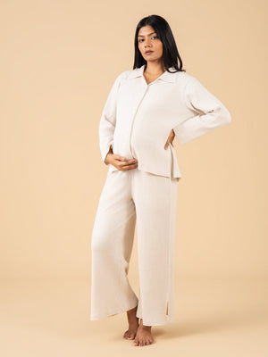 Oat Milk Maternity and Nursing Pajama Set - Off White Maternity Nightwear Set