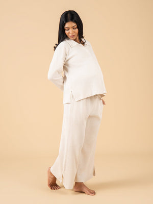 Oat Milk Maternity and Nursing Pajama Set - Off White Maternity Nightwear Set