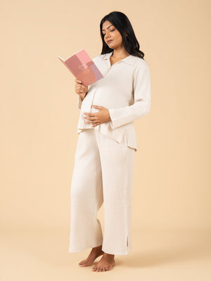 Oat Milk Maternity and Nursing Pajama Set - Off White Maternity Nightwear Set
