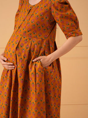 Ochre Orbit Maternity And Nursing Dress - S Maternity Casual Dress