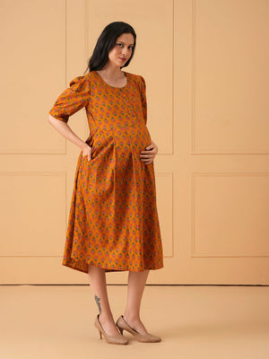 Ochre Orbit Maternity And Nursing Dress - S Maternity Casual Dress