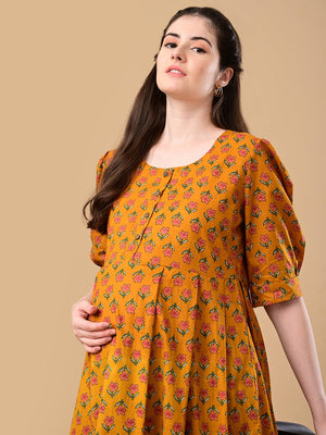 Ochre Orbit Maternity And Nursing Dress - S Maternity Casual Dress