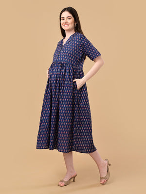 Off-Duty Navy Maternity And Nursing Dress - S Maternity Casual Dress