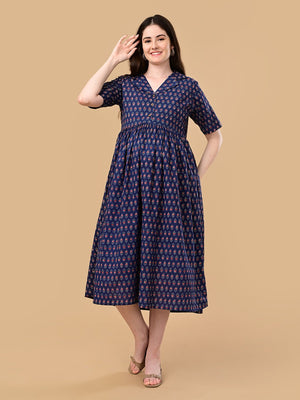 Off-Duty Navy Maternity And Nursing Dress - S Maternity Casual Dress