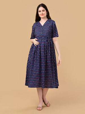 Off-Duty Navy Maternity And Nursing Dress - S Maternity Casual Dress