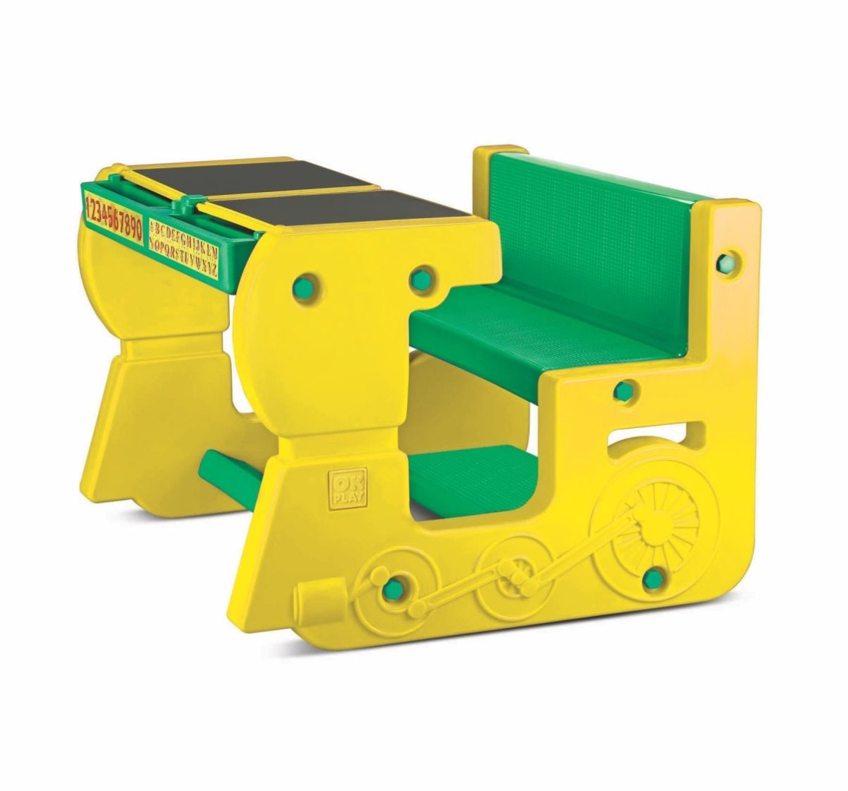 OK Play Double Desk n Chair Kids - Yellow & Green - FTFF000350