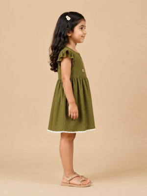 Olive Amara Girls Embroidered Dress - Olive Kids Casual Wear