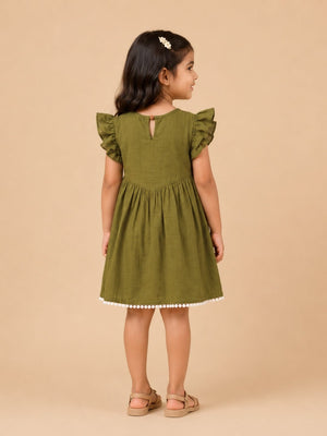Olive Amara Girls Embroidered Dress - Olive Kids Casual Wear